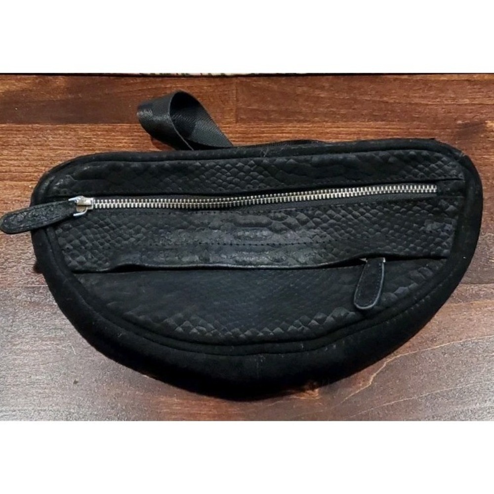 Global Generation Black Belt Bag & Fanny Pack Reptile Skin Print‎ 100% Leather
